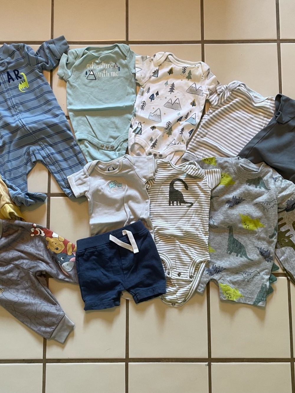 0-3 months Baby Dino & Mountain Bodysuit Set - Light Blue, Gray, Navy